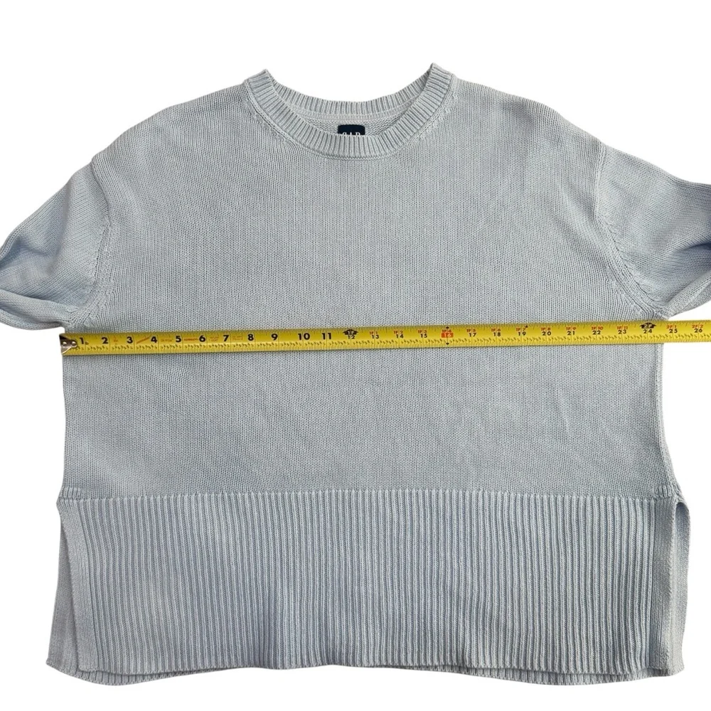 Gap Sweater Crew Neck Wide Ribbed Hem Cuffs Women Sz Small Side Slit Light Blue - Picture 8 of 10